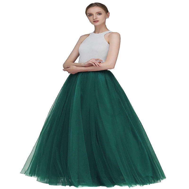 EllieHouse A Line Long Full Bridesmaid Tulle Skirt for Wedding Evening Party P68 Dark Green S