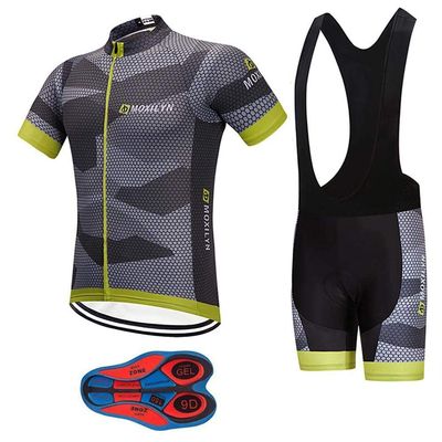 MOXILYN Men's Quick-Dry Cycling Jersey Set Road Bike Bicycle Shirt + Bib Shorts with 9D Gel Padded MTB Riding Clothing kit