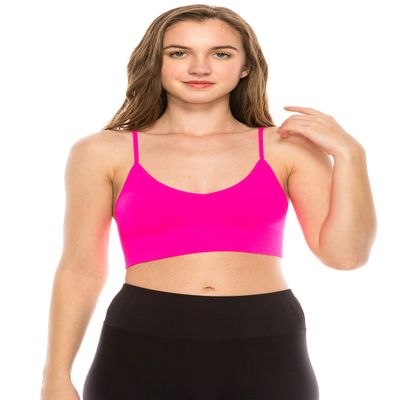 Kurve Soft Rib Low-Back Crop Bra Cami, UV Protective Fabric UPF 50+ (Made with Love in The USA), Neon Fuschia, Large/X-Large