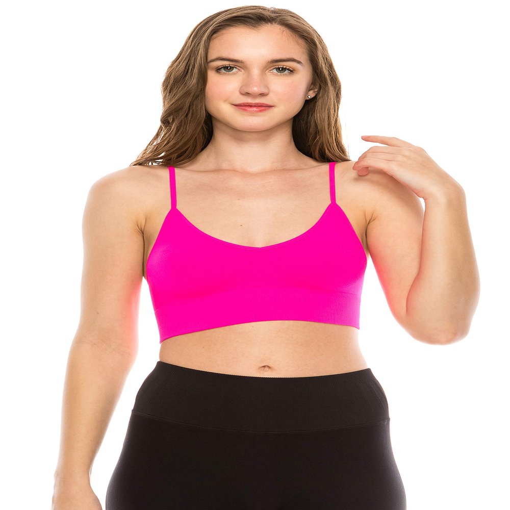 Kurve Soft Rib Low-Back Crop Bra Cami, UV Protective Fabric UPF 50+ (Made with Love in The USA), Neon Fuschia, Large/X-Large