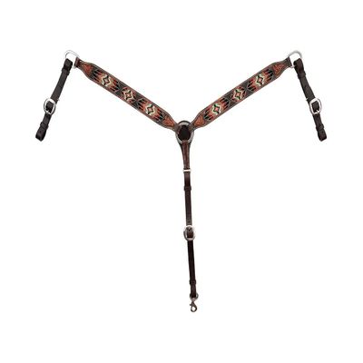 Circle Y Distressed Southwestern Beaded Breast Collar for Horse, Turq/BRWN/Wht, One Size