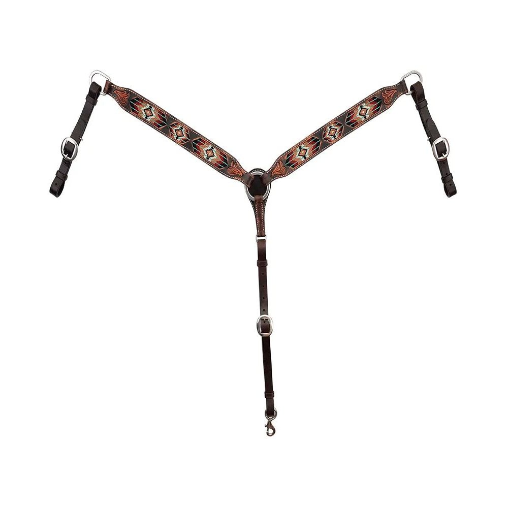 Circle Y Distressed Southwestern Beaded Breast Collar for Horse, Turq/BRWN/Wht, One Size