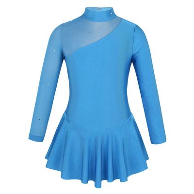 inlzdz Kids Girls Long Sleeves Ice Roller Skating Dress Keyhole Back Ballet Dance Gymnastics Leotard Blue 12
