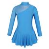 inlzdz Kids Girls Long Sleeves Ice Roller Skating Dress Keyhole Back Ballet Dance Gymnastics Leotard Blue 12 view 1