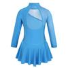 inlzdz Kids Girls Long Sleeves Ice Roller Skating Dress Keyhole Back Ballet Dance Gymnastics Leotard Blue 12 view 2