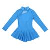 inlzdz Kids Girls Long Sleeves Ice Roller Skating Dress Keyhole Back Ballet Dance Gymnastics Leotard Blue 12 view 3