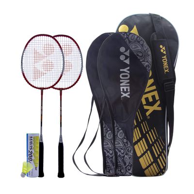 Yonex ZR 100 Light Badminton Kitbag Combo (Set of 2 Yonex ZR 100 Light Badminton Racquet with Full Cover Red/Red + Mavis 200I Shuttlecock Pack of 6+ 2 Etech Grip + Sunr 1815 Black Kitbag )