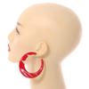70mm Large Red Acrylic with Marble Effect Hoop Earrings view 2