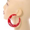 70mm Large Red Acrylic with Marble Effect Hoop Earrings view 3