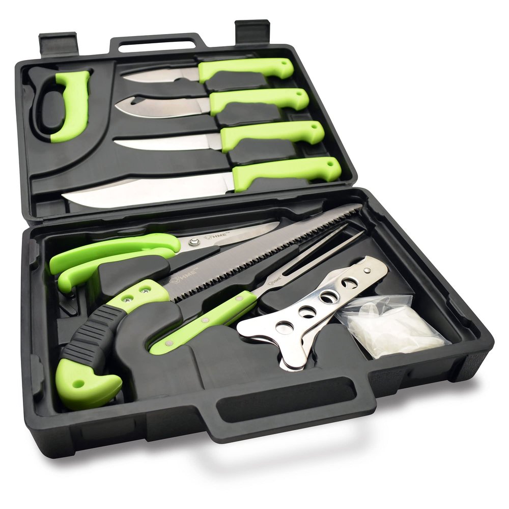 HME 12-Piece Deluxe Field Dressing Kit | Durable Portable Weather-Resistant Versatile Game Processing Knife Set for Hunting & Archery