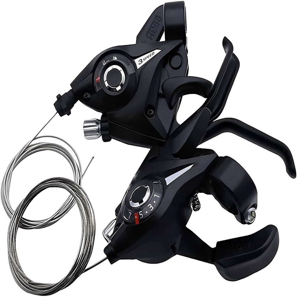 DMAIP Bicycle Shifter 21 Speed Bicycle Brake Levers Shifter Lever 3 x 7 Speed with Gear Indicator and V Brake Cable Left Right Brake Lever Shifter Set for Moutain Bike, Road Bike