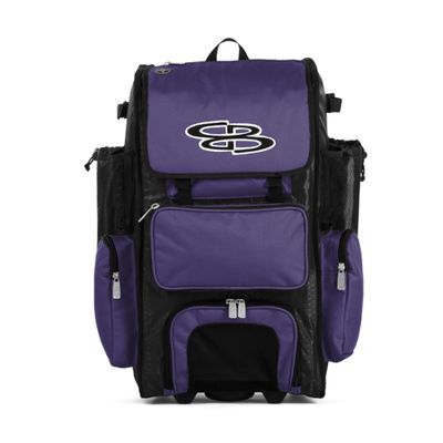 Boombah Rolling Superpack Baseball/Softball Gear Bag - 23-1/2" x 13-1/2" x 9-1/2" - Black/Purple - Telescopic Handle - Holds 4 Bats - Wheeled Version
