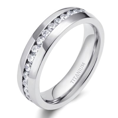 TIGRADE 4mm 6mm Titanium Ring Cubic Zirconia Engagement Ring Wedding Band Size 3.5 to 13, 6MM, Size 8