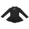 Agoky Girls Long Sleeve Figure Ice Roller Skating Dress Outdoor Sport Tutu Pol o Neck Ballet Dance Gymnastics Leotard Skirt Black 7-8 view 3