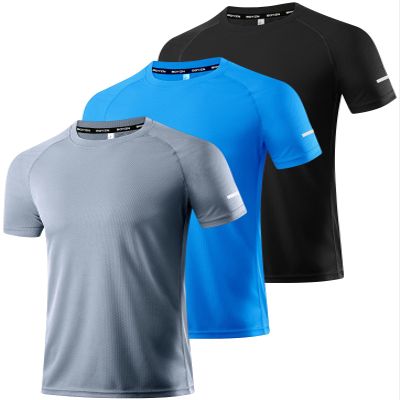 3 Packs Workout Shirts for Men - Activewear Tops Gym Shirts Dry Fit Mesh Moisture Wicking Running Fitness Short Sleeve Crewneck Sports Athletic T-Shirt Tops Black/Gray/Blue-3P02-2XL