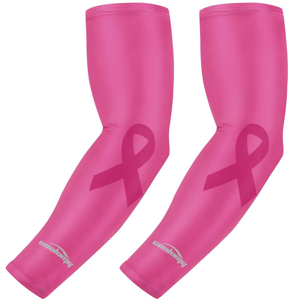 COOLOMG Pink Football Arm Sleeves Breast Cancer Awareness Baseball Compression Sleeves M