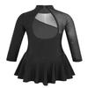 TiaoBug Girls High Neck Lace Figure Roller Skating Ice Skating Dress Gymnastics Leotard Sequins Tutu Dress Skirt Black Tulle Splice 3-4 view 2