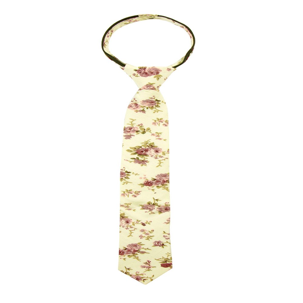 Spring Notion Boys' Cotton Floral Skinny Zipper Tie, Yellow Small