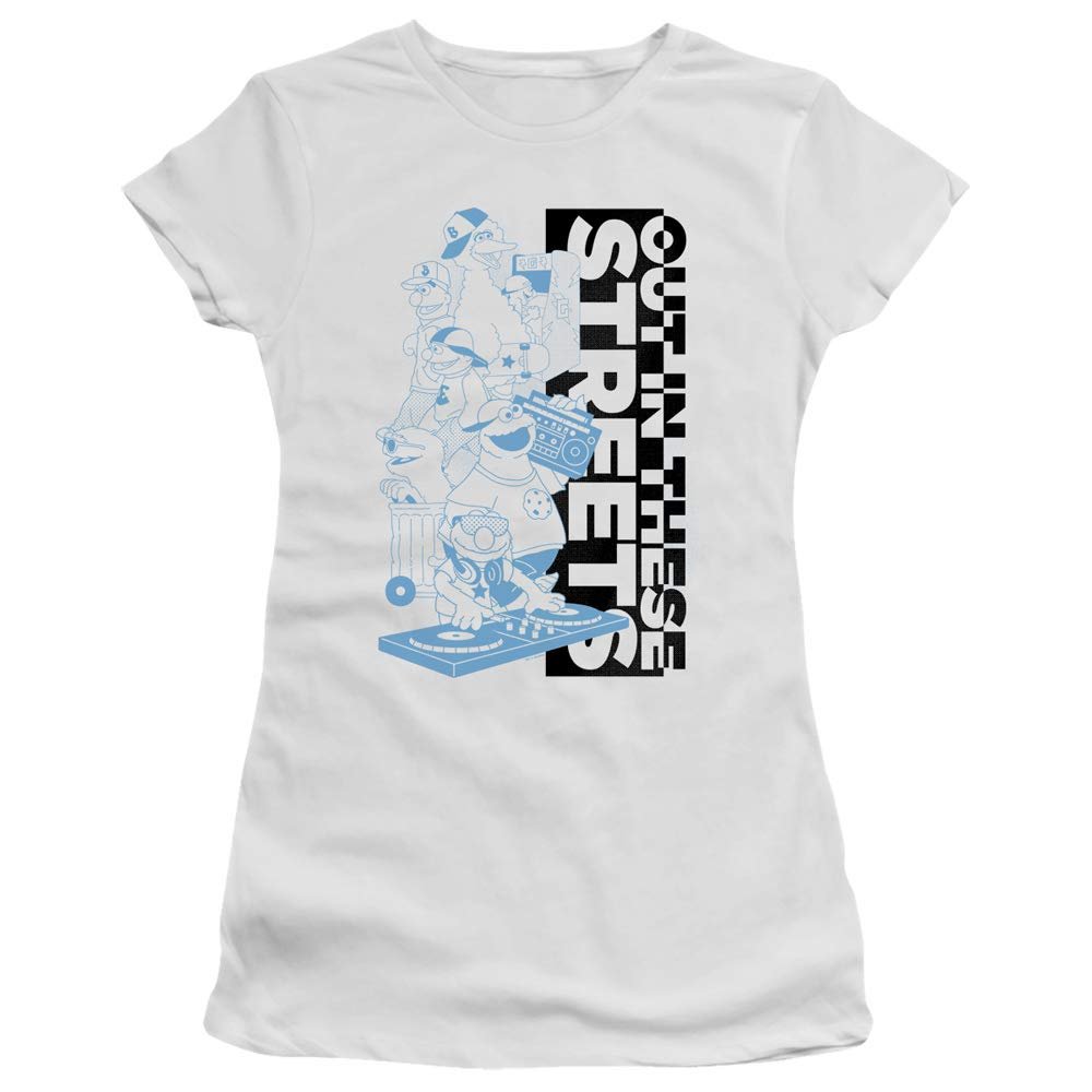 Trevco Sesame Street Out in These Streets Juniors' Sheer Fitted T Shirt, 2X-Large White
