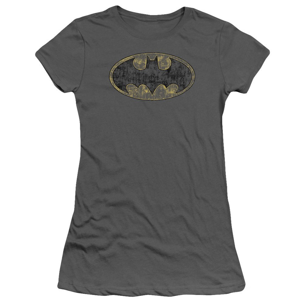 Trevco Batman Tattered Logo Juniors' Sheer Fitted T Shirt, 2X-Large Charcoal