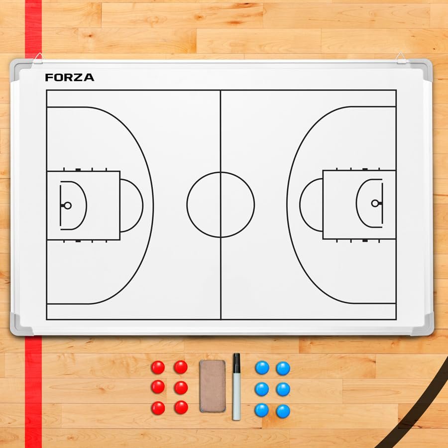 FORZA 35in x 24in Double-Sided Sports Coaching Whiteboard | 13 Sport Options - Dry Erase Board Equipped with Magnetic Markers, Pen & Eraser (Basketball, Without Carry Bag)