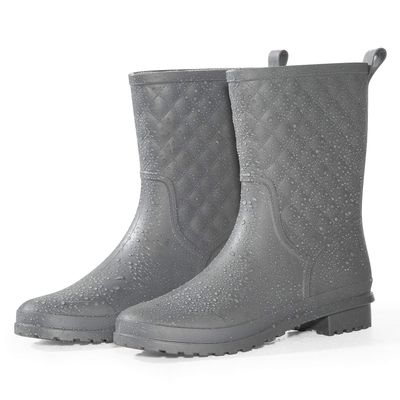 Petrass Women Rain Boots Black Waterproof Mid Calf Lightweight Cute Booties Fashion Out Work Comfortable Garden Shoes, Grey 6