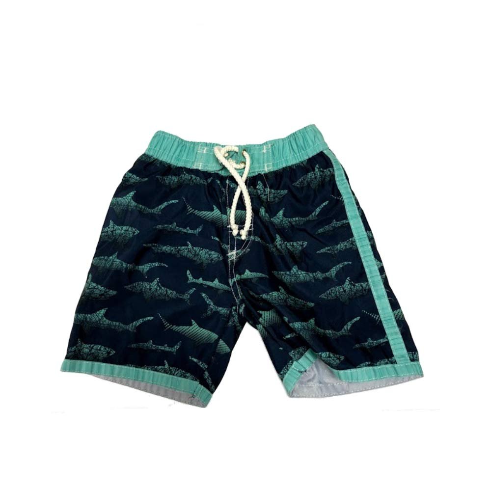 Quad Seven Toddler Boys Swim Trunks - Shark Pattern (Green, 2 Toddler)
