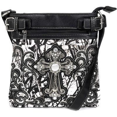 Zelris Camouflage Shine Glow Silver Cross Conceal Carry Crossbody Messenger Bag (Black)