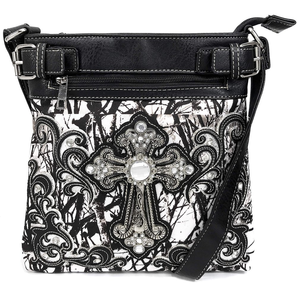 Zelris Camouflage Shine Glow Silver Cross Conceal Carry Crossbody Messenger Bag (Black)
