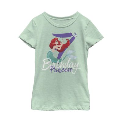 Fifth Sun Disney Princesses Birthday Mermaid Seven Girls Short Sleeve Tee Shirt, Mint, Small