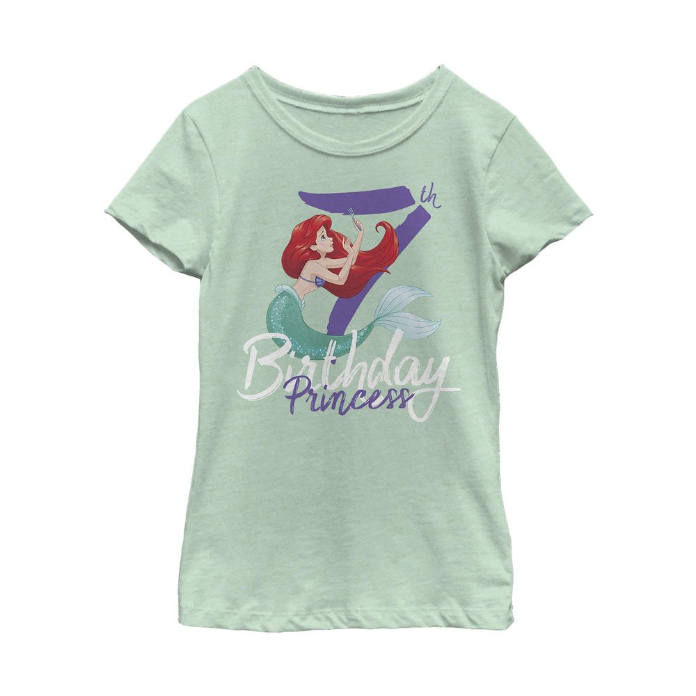 Fifth Sun Disney Princesses Birthday Mermaid Seven Girls Short Sleeve Tee Shirt, Mint, Small