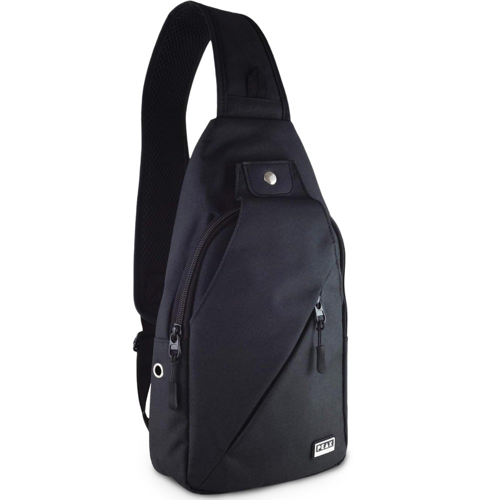 Peak Gear Travel Sling Bag. Compact Crossbody Bag | Lighter and Smaller than a Backpack | Lifetime Lost & Found ID Tag | Black