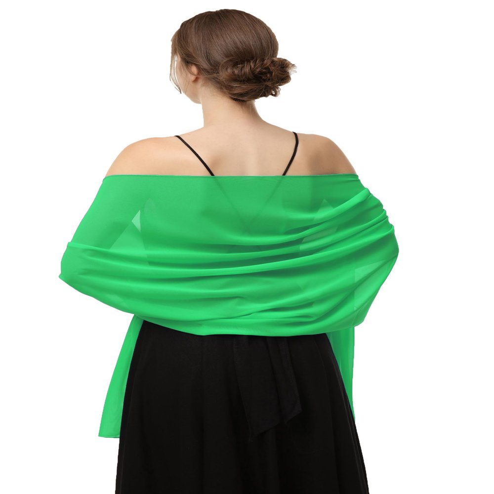 Baoqiya Women's Shawls and Wraps for Evening Dress Chiffon Shawl Soft Elegant Silky Pashmina Wedding Bridal Scarf(Leaf green, 79"19")