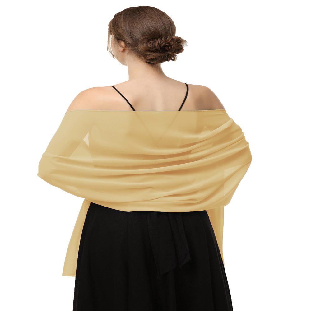 Baoqiya Women's Shawls and Wraps for Evening Dress Chiffon Shawl Soft Elegant Silky Pashmina Wedding Bridal Scarf(Gold, 79"19")