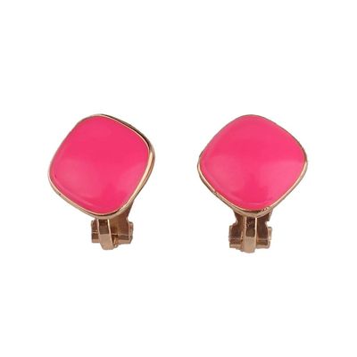 HAPPYAN Cute Candy Color Enamel Geometric Shape Clip on Earrings Non Pierced for Women Ear Clip (Rose Red Clip-on)