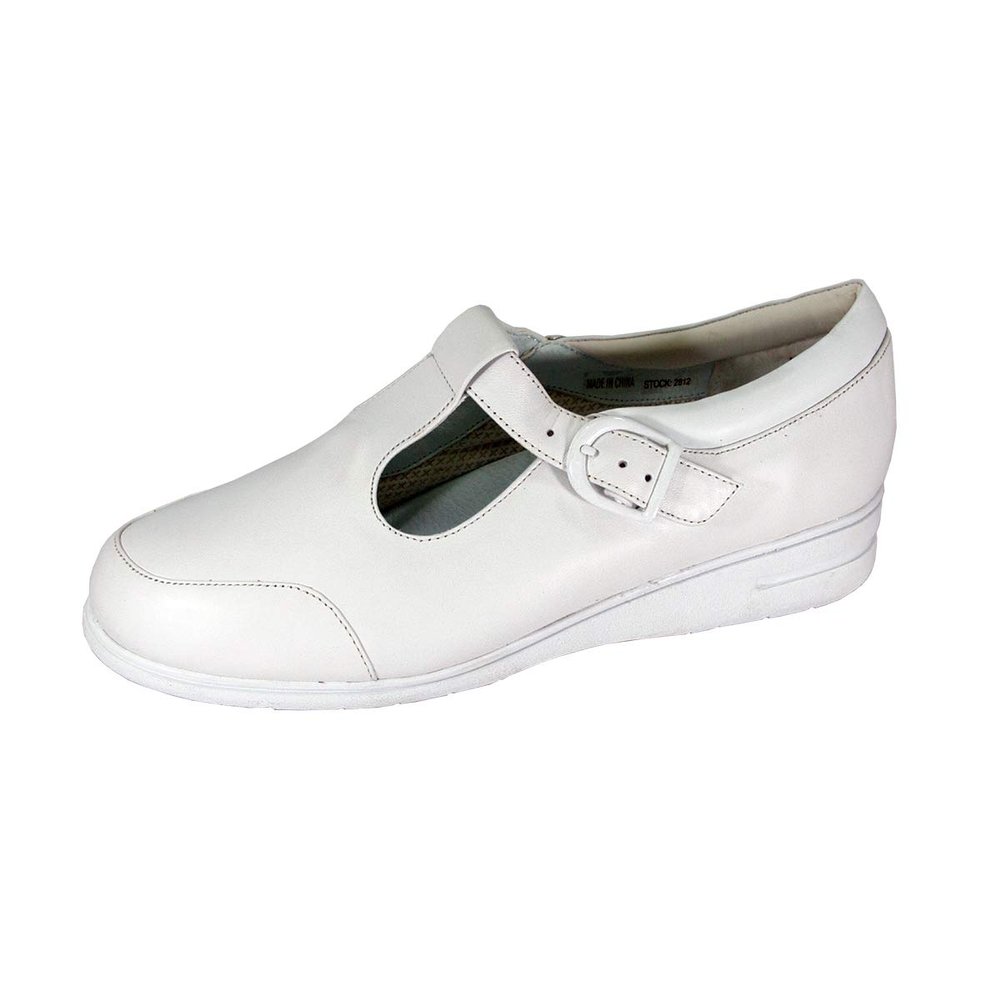 24 Hour Comfort Aileen (1812) Women's Wide Width Leather Comfort Slip On Shoes with Buckle White 5