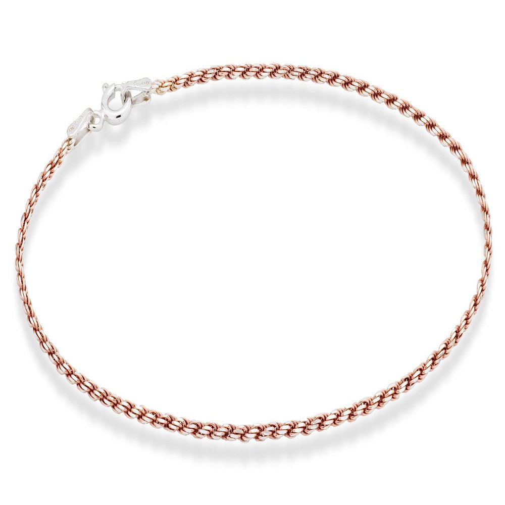Miabella 925 Sterling Silver Solid 1.5mm Diamond-Cut Braided Rope Chain Anklet Ankle Bracelet for Women, Made in Italy (rose-gold-plated-silver, 10)