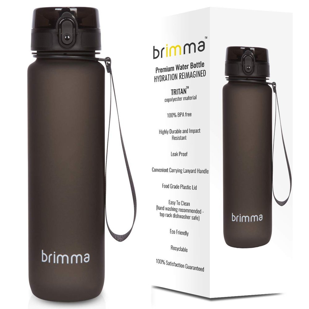 Brimma Premium Sports Water Bottle with Leak Proof Flip Top Lid - Eco Friendly & BPA Free Tritan Plastic - Must Have for The Gym, Yoga, Running, Outdoors, Cycling, and Camping