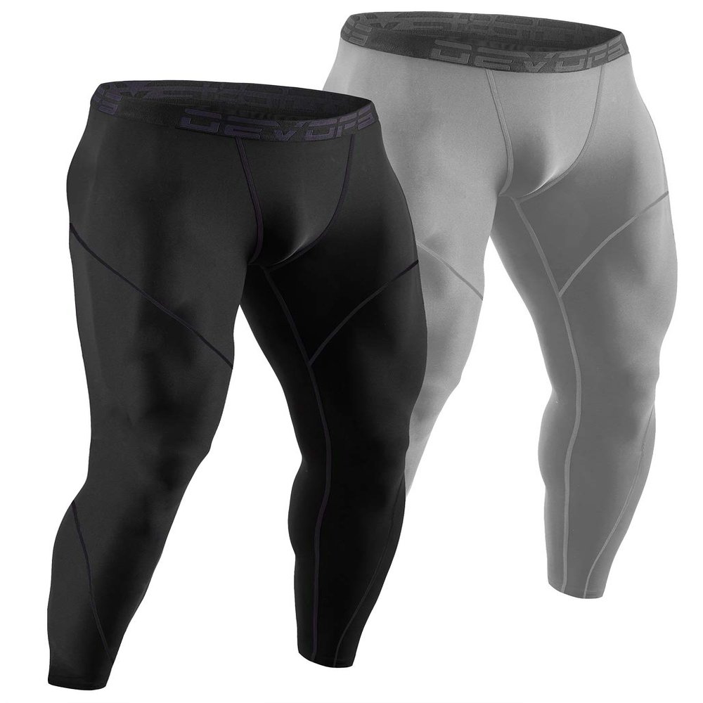 DEVOPS 2 Pack Men's Thermal Compression Pants, Athletic Leggings Base Layer Bottoms (Medium, Black/Light Grey)