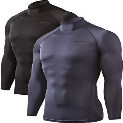 DEVOPS 2 Pack Men's Thermal Turtle Mock Neck Shirts, Compression Long Sleeve Tops (Medium, Black/Charcoal)