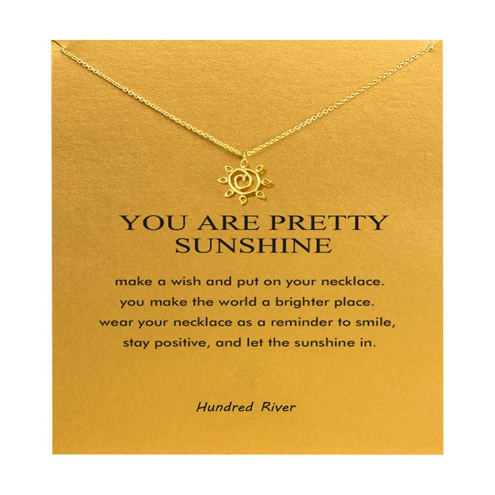 Baydurcan Sun Necklace with You Are Sunshine Message Card Gift (Abstract sun)