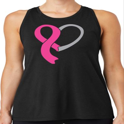 Ladies Heart Awareness Ribbon Racerback Tank Top - 4XL Solid Black