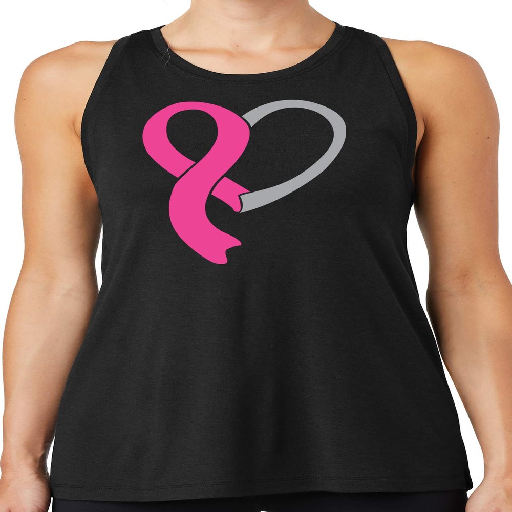 Ladies Heart Awareness Ribbon Racerback Tank Top - 4XL Solid Black