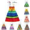 Baby Girls Sundress for 1-8 Years Old Kids Children Vestidos Floral Bohemian Beach Straps Dress Necklace Sets (7-8 Years Old, Gold) view 2