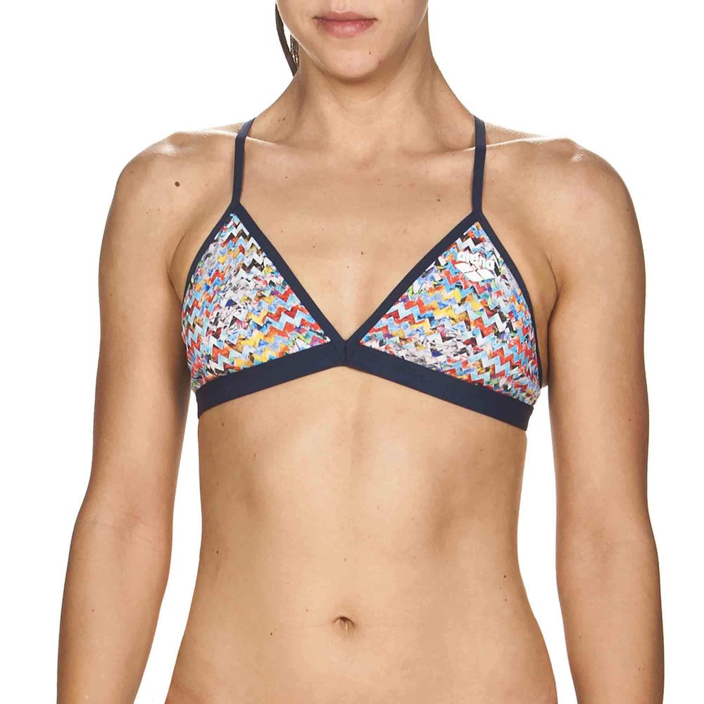 ARENA Ethno Zigzag Tie Back MaxLife Bikini Top, Grey - Multicolor, 26