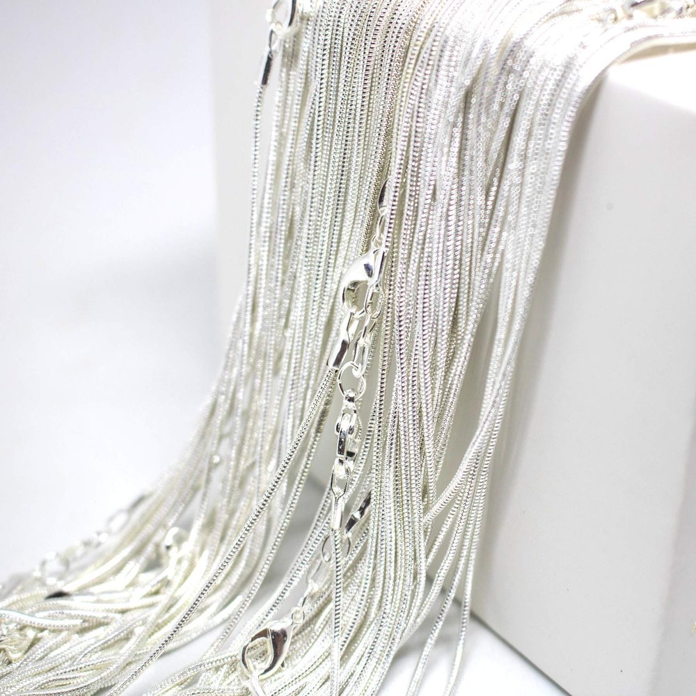 20 Inch Snake Chains (1 Piece) - Sterling Silver Plated Snake Chains - .925 Stamped Sterling Silver Plated Snake Chains Bulk - USA Seller