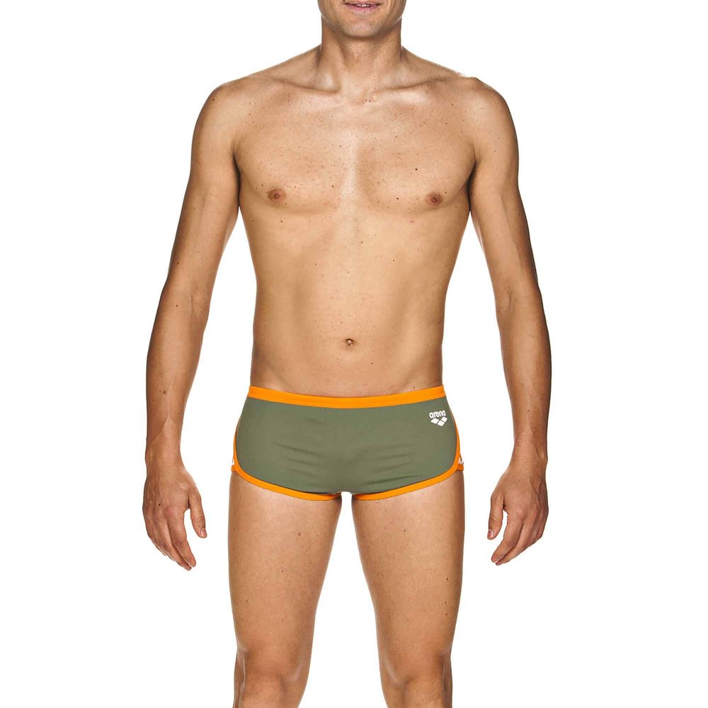 ARENA Team Stripe Low Waist MaxLife Swim Short Swimsuit, Army - Tangerine, 22
