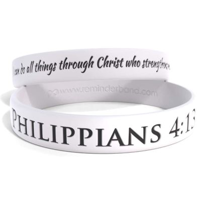Reminderband - Philippians 4:13 Silicone Bracelet for Women & Men  Reversible Bible Verse Wristband  Christian Rubber Bracelet Motivational Rubber Bracelets White Color, Large Size