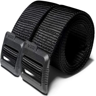 CQR CLSX Tactical Belt, Military Style Heavy Duty Belt, Webbing EDC Quick-Release Buckle, 2pack Flex Poly Black/Black, Large
