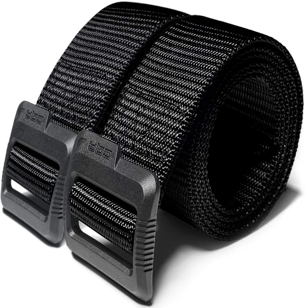 CQR CLSX Tactical Belt, Military Style Heavy Duty Belt, Webbing EDC Quick-Release Buckle, 2pack Flex Poly Black/Black, Large